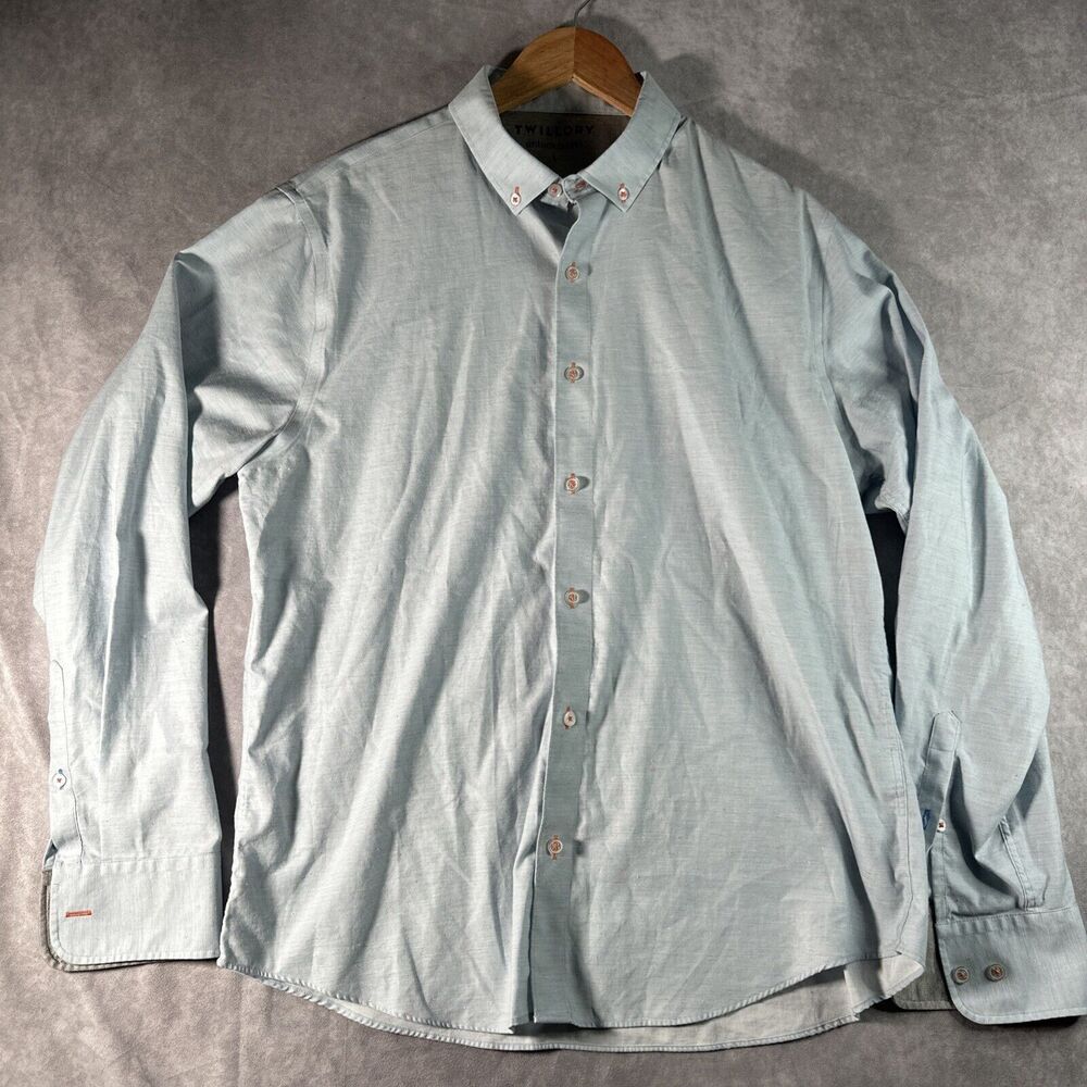 Twillory Men's Large Untuckable Shirt Button Up Long Sleeve Blue Orange Speckle